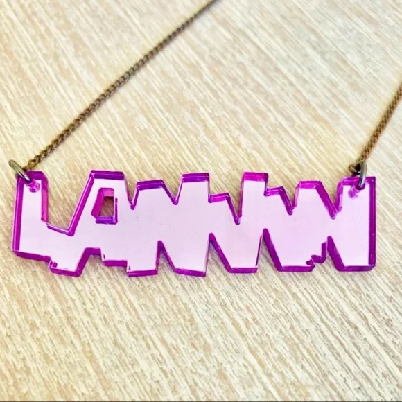 Lanvin Paris Purple Mirrored Lucite Logo Necklace
